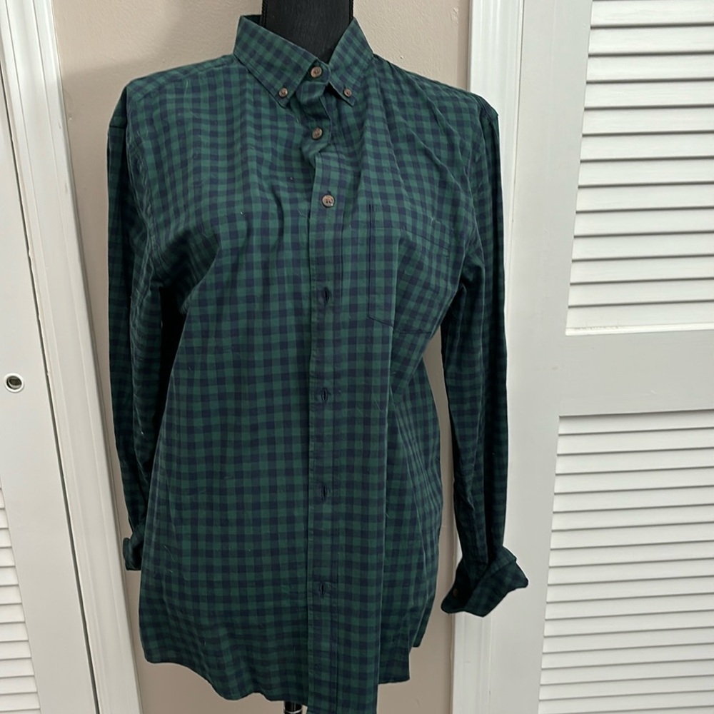 Old Navy, long sleeve top size medium, green and navy blue plaid